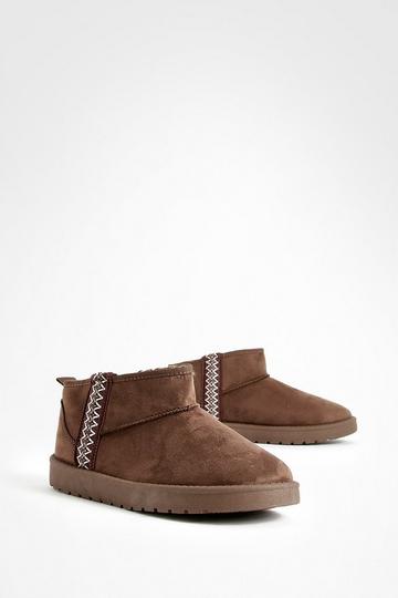Chocolate Brown Embroidered Detail Cosy Boots