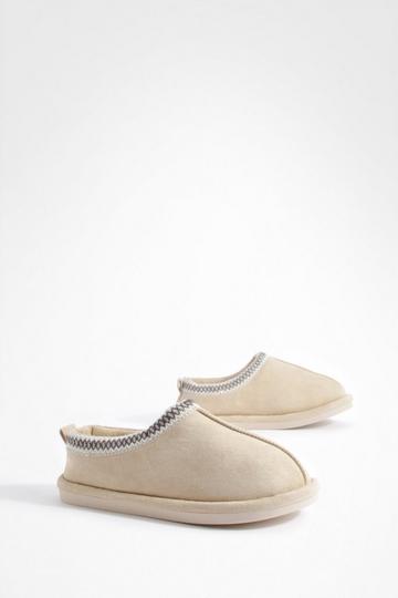 Embroidered Cozy Slip On Mules beige