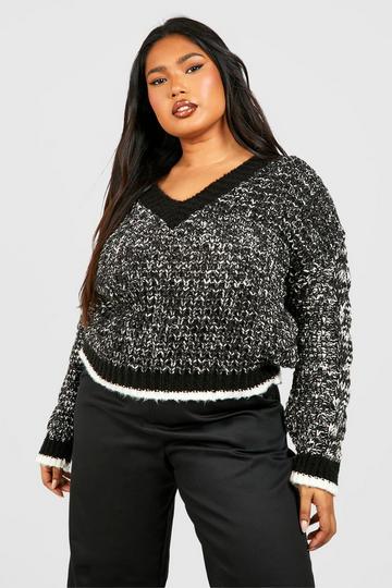 Black Plus Chunky V Neck Sweater