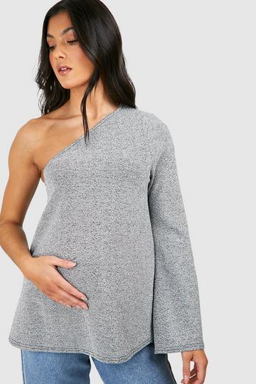 Silver Maternity Metallic One Shoulder Flared Sleeve Top