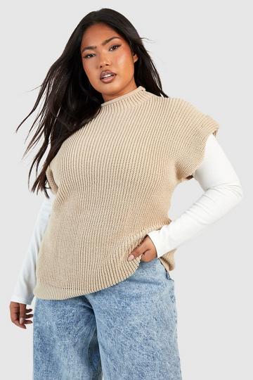 Grande taille - Pull oversize sans manches stone