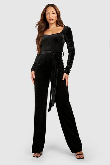 Tall Velvet Sweetheart Belted ABOUT US & MORE black