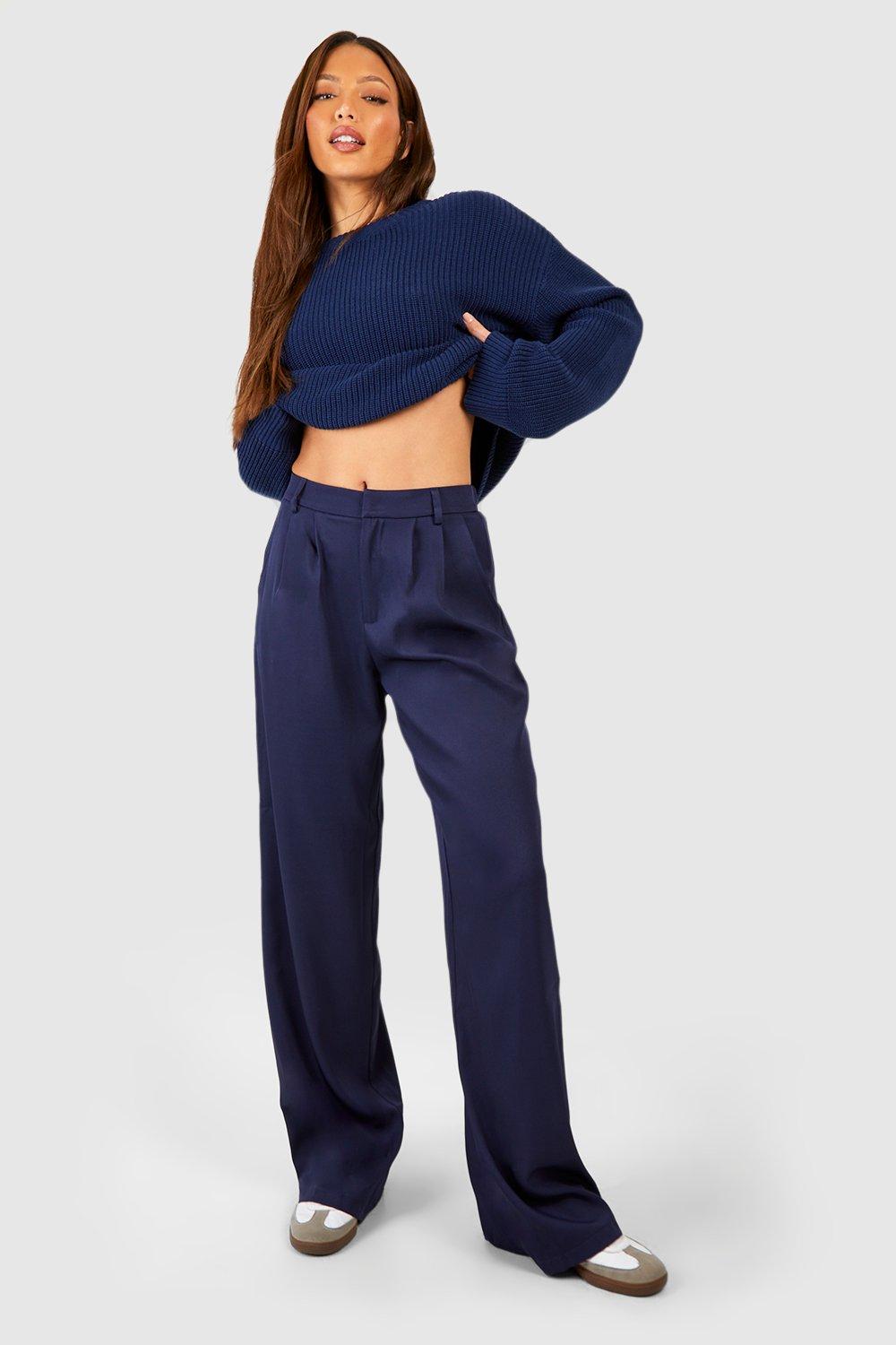 Buy online Navy Blue Solid Wide Leg Trouser from bottom wear for Women by  Novio for ₹569 at 53% off | 2024 Limeroad.com