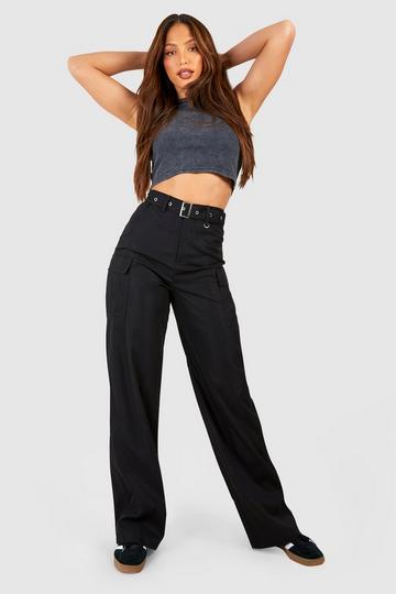 Black Tall Eyelet Belted Cargo Pants