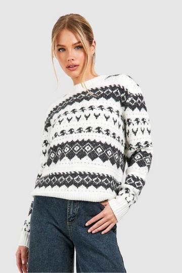 Cream White Soft Knit Fairisle Sweater