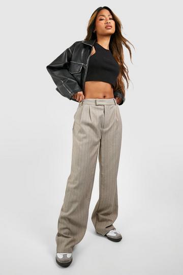 Marl Pinstripe Relaxed Fit Tailored Trousers stone