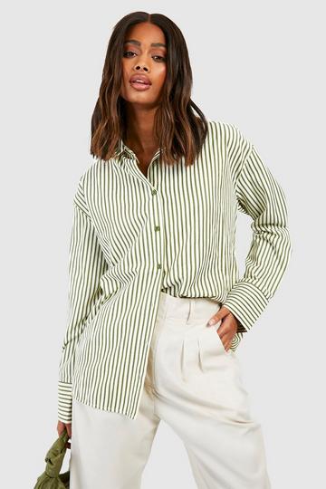 Green Oversized Striped Pocket Detail Shirt
