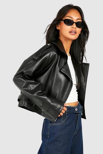 Black Crop Faux Leather Moto Jacket