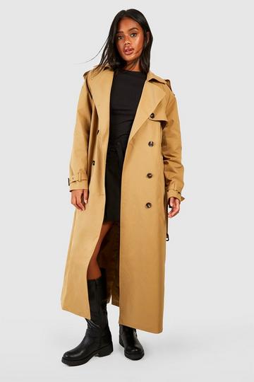 Oversized Shoulder Pad Belted Maxi Trench camel