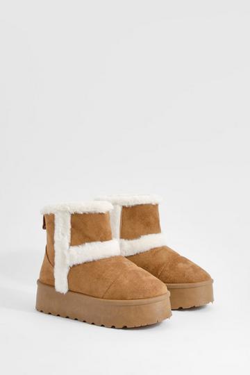 Fur Detail Platform Cozy Boots chestnut
