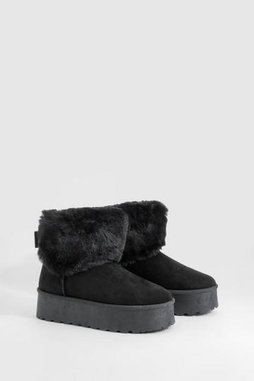 Fur Lined Platform Cozy Boots black
