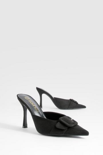 Covered Buckle Mule Court Shoes black