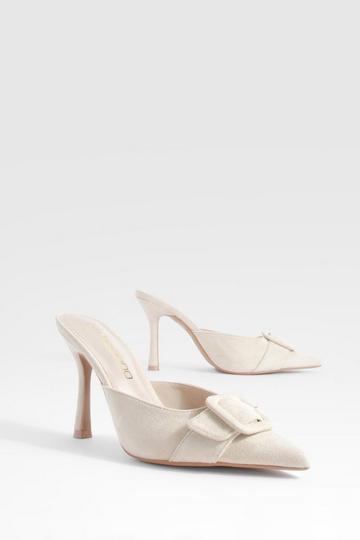 Covered Buckle Mule Pumps sand