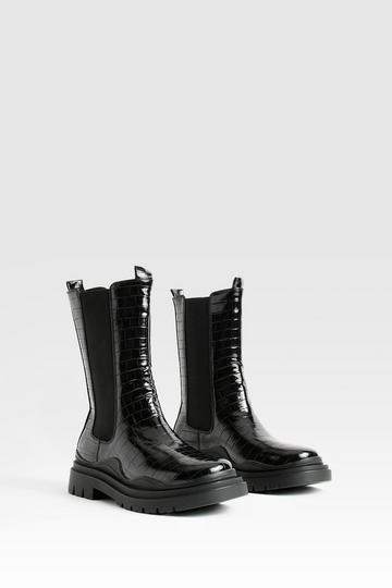 Wide Width Calf Height Croc Chelsea Boots black