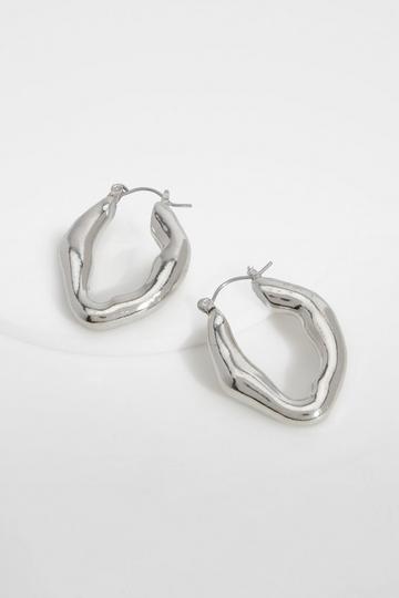 Chunky Abstract Hoop Earings silver