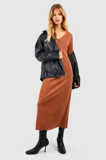 Flare Sleeve Knit Midi Dress chestnut