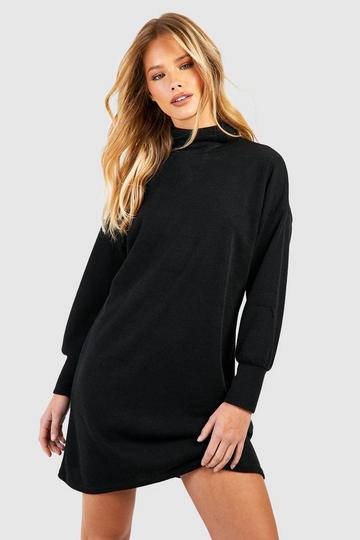 Black Turtleneck Knit Sweater Dress