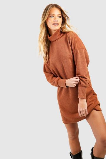 Turtleneck Knit Sweater Dress chestnut