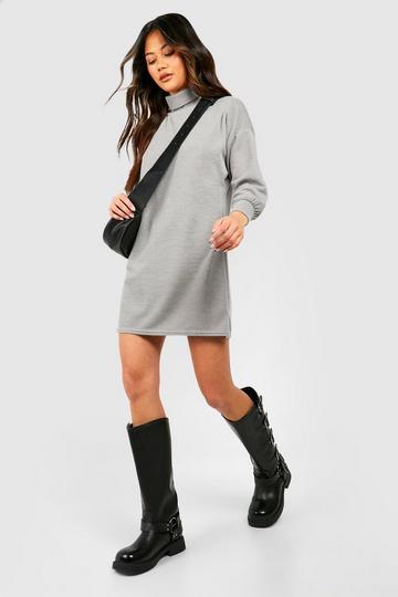 Grey Turtleneck Knit Sweater Dress