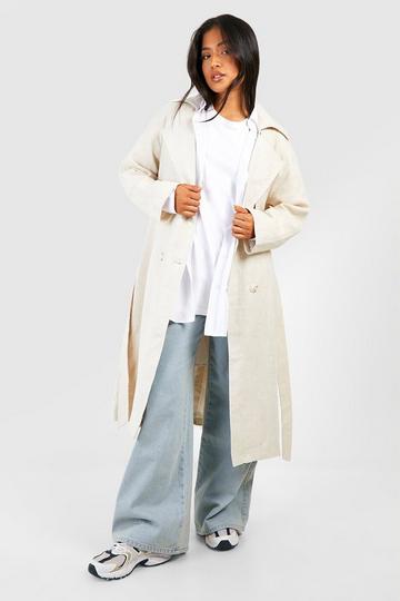Petite Linen Look Belted Trench Coat natural