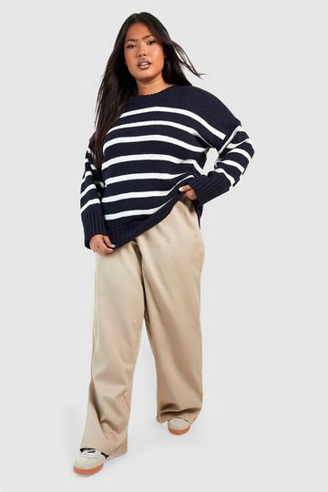 Plus Crew Neck Oversized Stripe Jumper navy