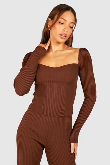 Tall Sweetheart Rib Knit Fitted Top chocolate