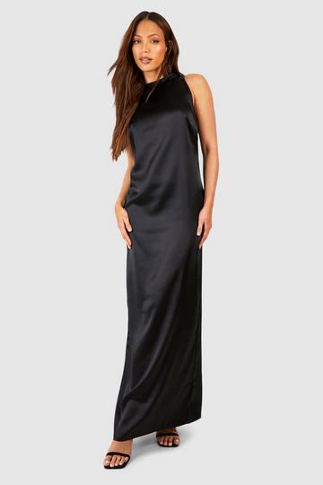 Black Tall Racer Bias Cut Satin Slip Midaxi Dress