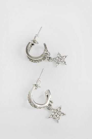 Star Diamante Huggie Earrings silver