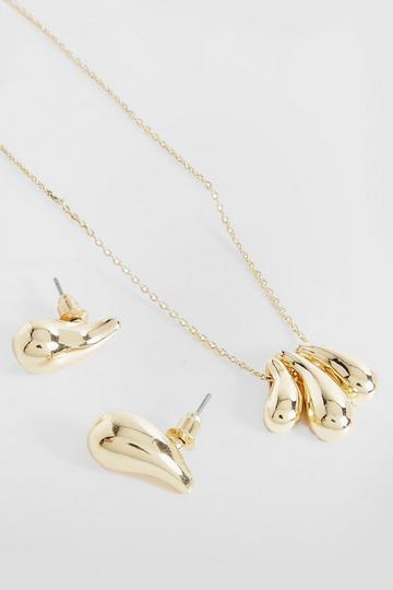 Tear Drop Necklace And Earring Set gold