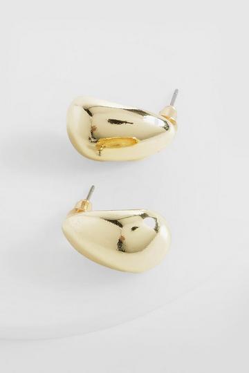 Gold Metallic Oval Stud Earrings