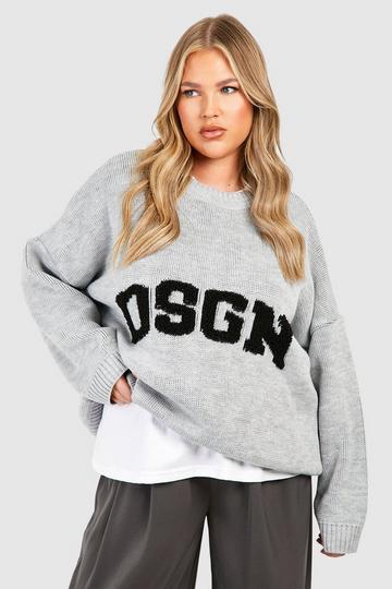 Plus Dsgn Knitted Crew Neck Sweater light grey
