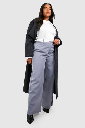 Plus Woven Fold Over Waist Detail Trousers grey