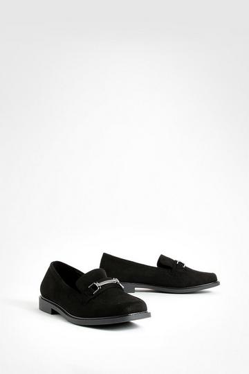 Black Wide Fit T Bar Square Toe Loafers