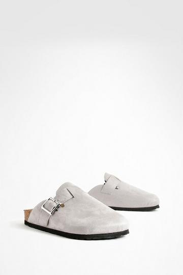 Wide Fit Oversized Buckle Closed Toe Clogs grey
