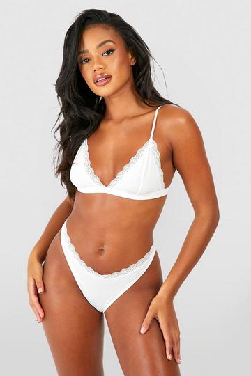 White Lace Trim Seamless Bralette And Brief Set