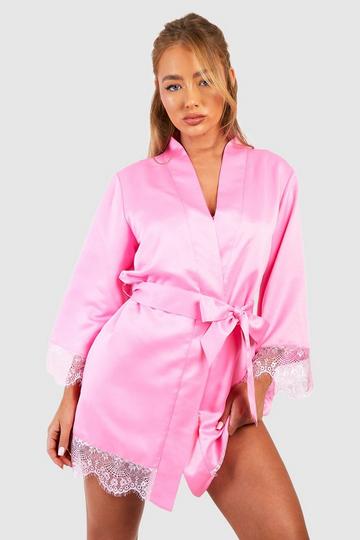 Satin Lace Trim Robe pink