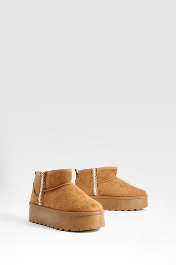Embroidered Detail Cosy Platform Boots chestnut