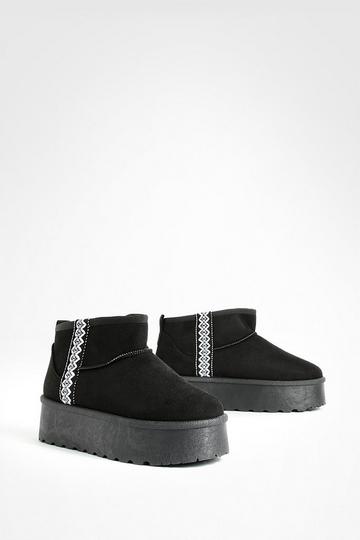 Embroidered Detail Cosy Platform Boots black