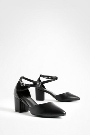 Wide Fit Pointed Low Block Heeled Courts black