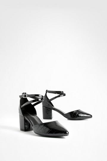 Black Pointed Low Block Heeled Courts