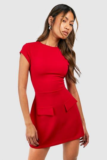 Crepe Pocket Detail Mini Dress red