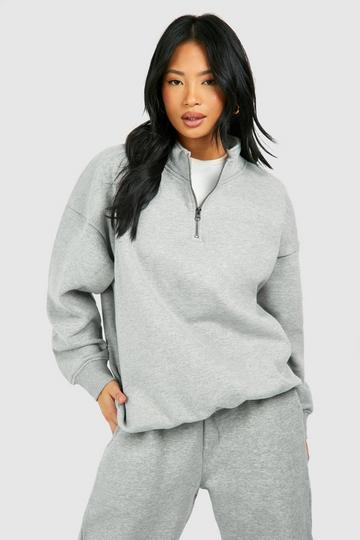 Petite Basic Oversized Half Zip Sweatshirt ash grey