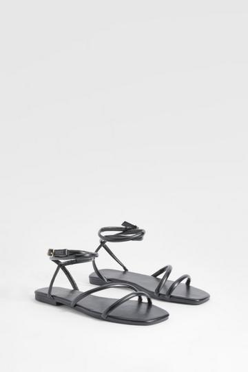 Black Padded Strap Flat Sandals