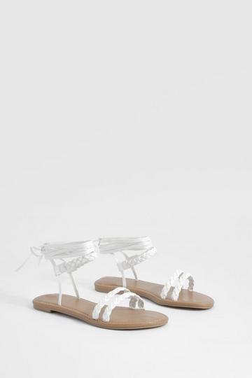 Sandales plates à lacets montants - Pointure large white