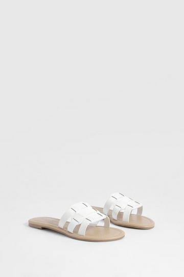 Wide Fit Woven Mule Sliders white