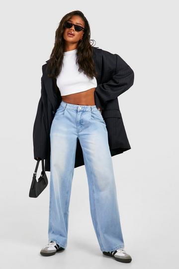 Blue Adjustable Waistband Faded Wide Leg Jeans