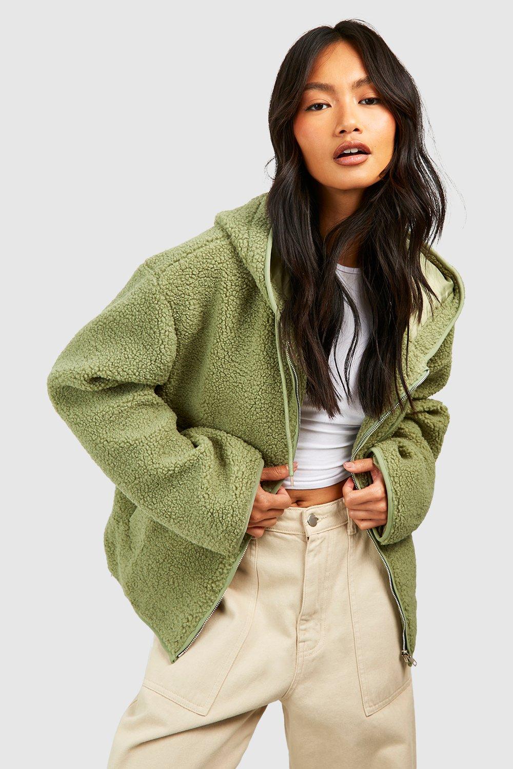 Green teddy coat on sale uk