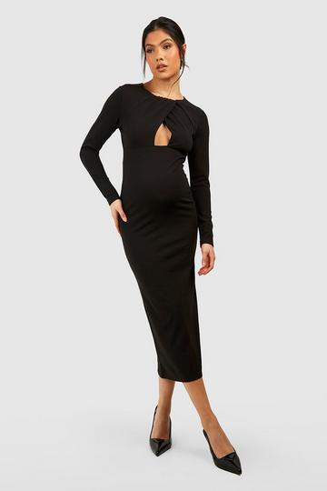 Maternity Key Hole Midaxi Crepe Dress black