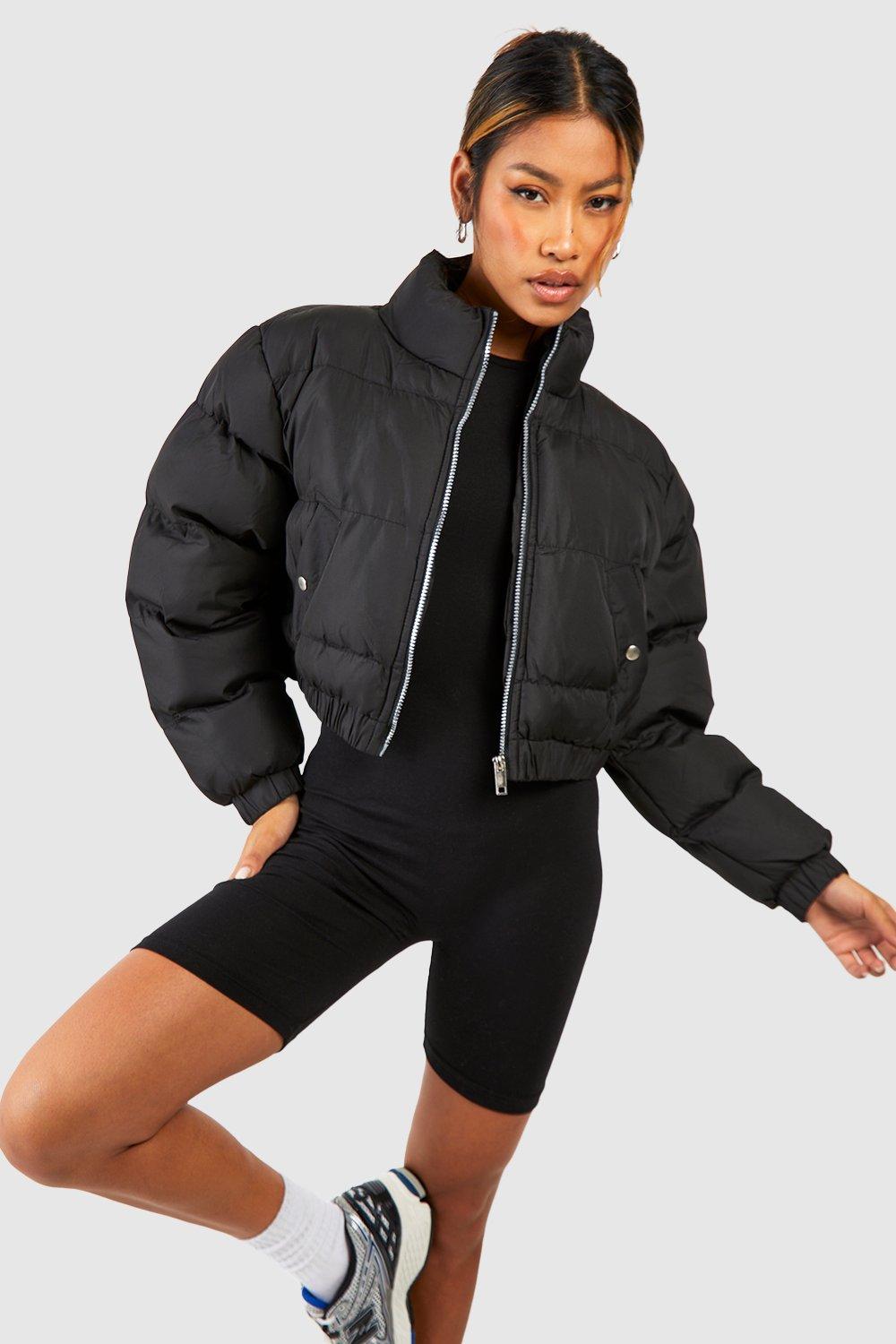 Black cropped outlet vinyl puffer jacket