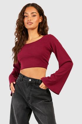 Shaper Fit Rib-Knit Cropped Long-Sleeve Corset Top